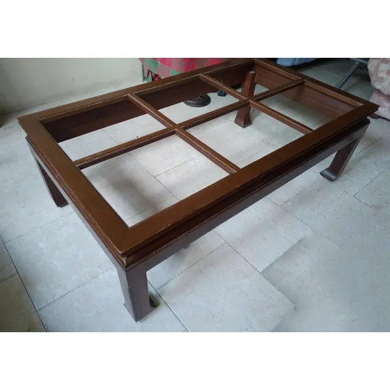 Mesita Centro De Sala Madera Y 6 Vidrios