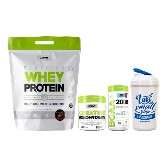 Whey Protein Star Nutrition 3kg + Creatina + Bcaa 2000+vaso