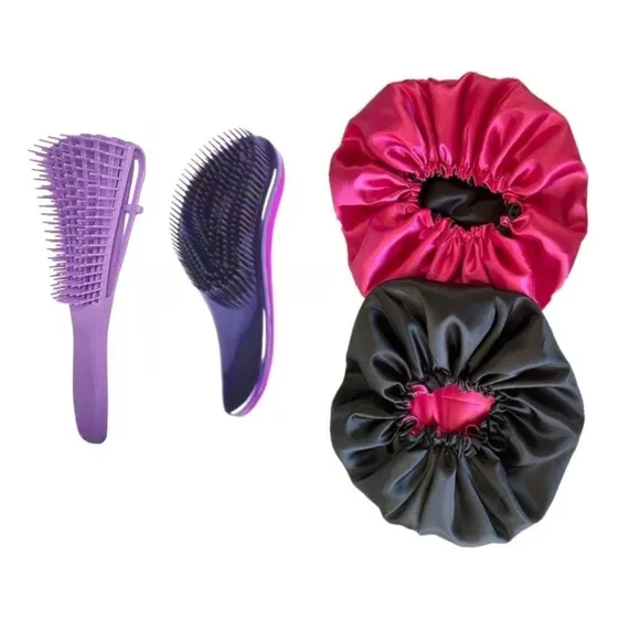 Kit 2 Touca De Cetim Dupla Face + Escova Mágica Escova Polvo