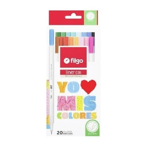 Marcador Microfibra Filgo 038 0,4mm X 20 Colores Surtidos Surtidas