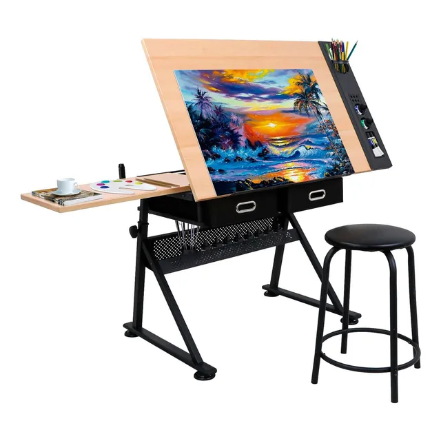 Restirador Mesa De Madera Dibujo Profesional Con Banco