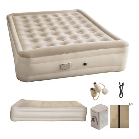 Colchón Inflable Eléctrico 2 Plazas Queen Bomba Recargable Color Beige