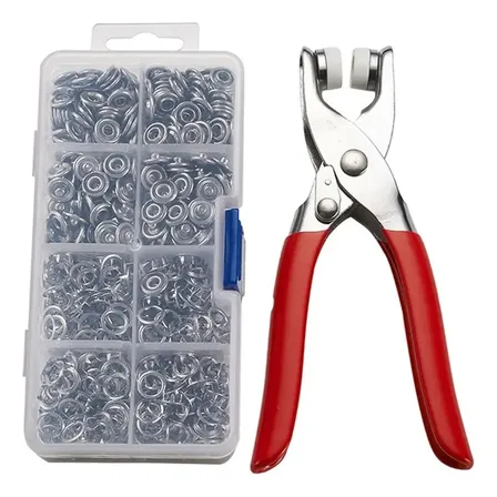 Alicate Aplicador Botão Pressão Kit 150 Botões Metal Tic Tac Vermelho Botão