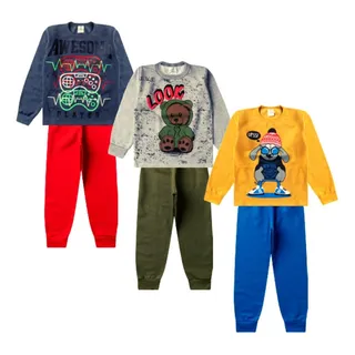 Kit 3 Conjunto Inverno Masculino Moletom Infantil Menino Kit 3 Conjunto Inverno Masculino Moletom Infantil Menino