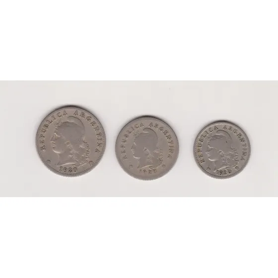 Lote 3 Moneda Argentina Año 1920  5 + 10 +20 Ctvs Muy Bueno