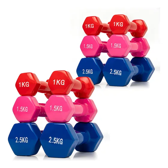 Set de Mancuernas Hexagonales de Neopreno Multicolor, 12 Pesas Antideslizantes, Perfectas para Entrenamiento de Fuerza y Tonificación, Style Stars.