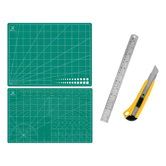 Base Corte Tabla A2 60x45cm + Regla Metalica Rd + Cutter