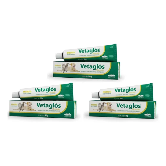 3 Vetaglos Pomada Cicatrizante 50g - Vetnil - Validade Boa