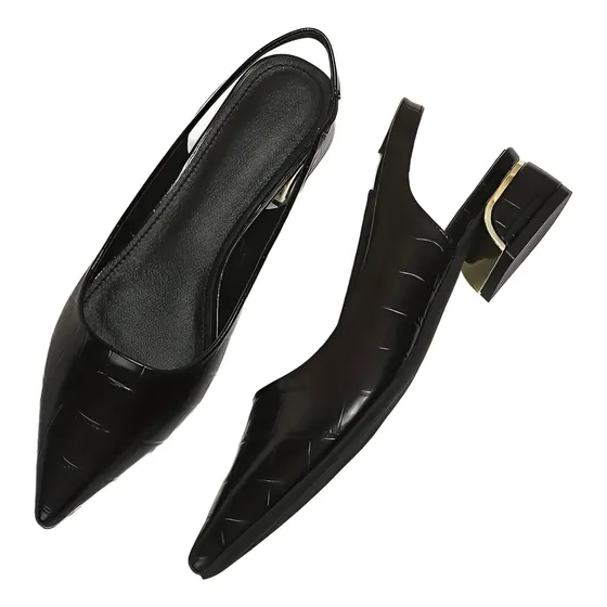 Tacones Slingback Mujer Tacon Grueso Bajo Punta Cerrada