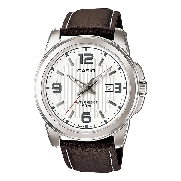 Reloj Casio Mtp-1314l-7av Blanco Elegante Cuero Analógico
