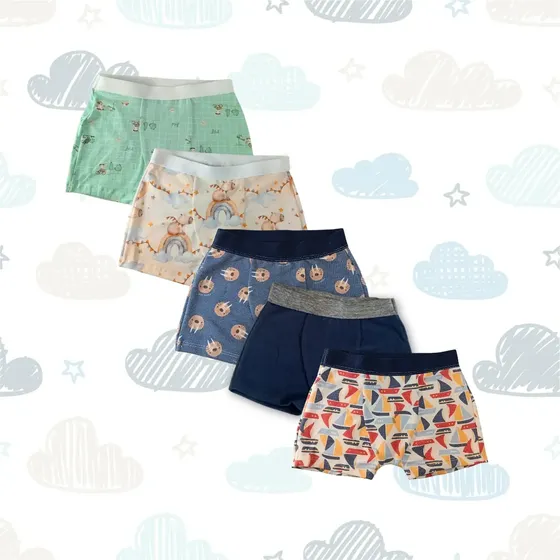 Cuecas Infantis Kit 5 Boxer Algodão Meninos