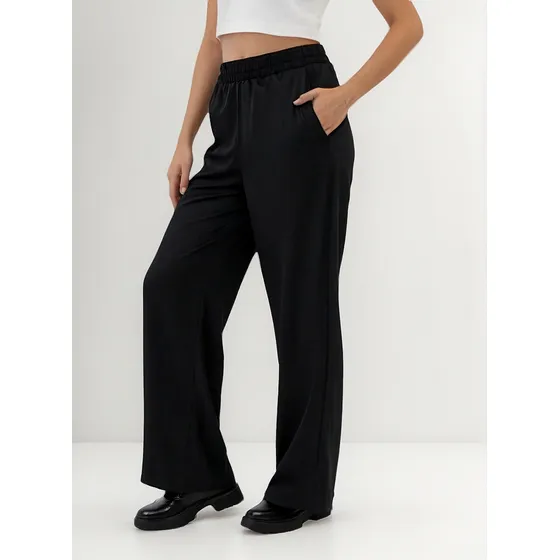 Pantalon Recto Ancho De Modal Con Elastico En Cintura Talles