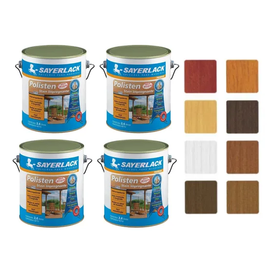 Kit 4 Polisten Sayerlack Stain Impregnante 3,6l Madeira