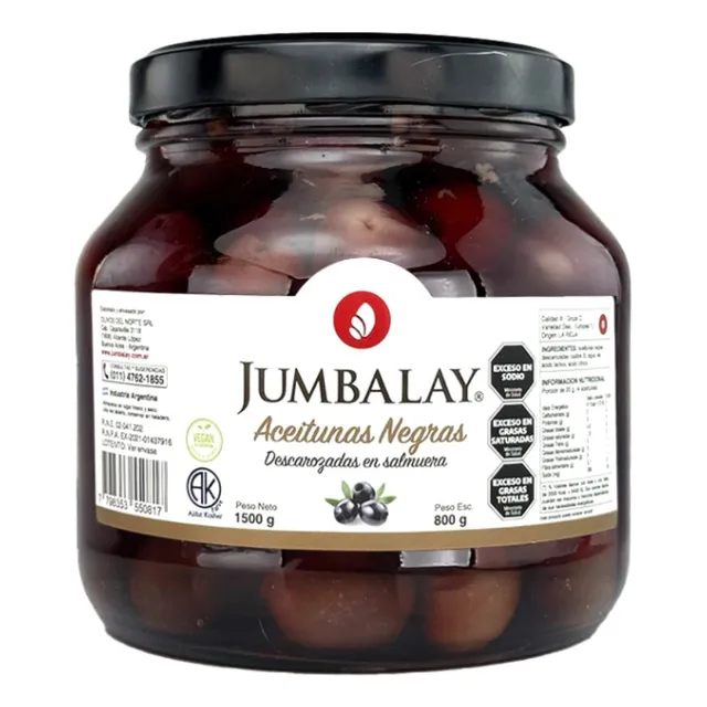 Aceitunas Jumbalay Negras Descarozadas X 1500gr Neto Frasco