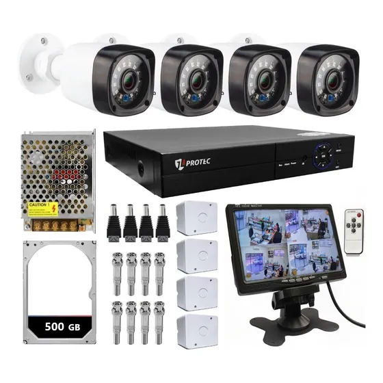 Kit De Monitoramento 4 Câmeras Hd Alta Definição + Monitor