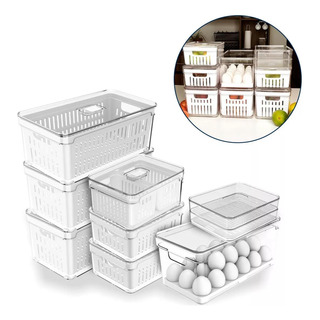 Kit Cozinha Organizador 8pçs Clear Fresh Multiuso Geladeira Kit Cozinha Organizador 8pçs Clear Fresh Multiuso Geladeira