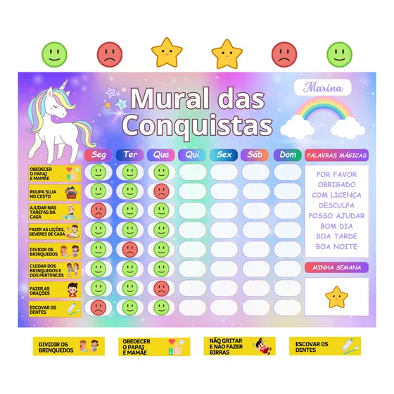 Quadro Infantil De Rotina Tema Unicórnio Regras E Deveres