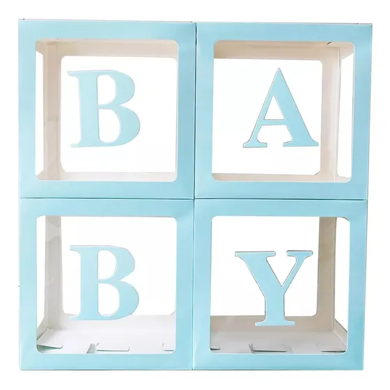 Set 4 Cajas Cubo Para Decoración De Baby Shower Con Globos