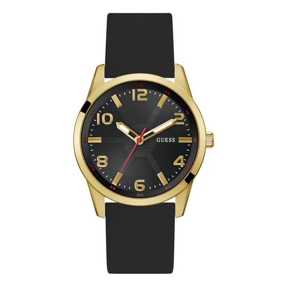 Reloj Guess Monte Gw0805g2 Hombre Adulto Dorado. Correa Negro Bisel Dorado Fondo Negro