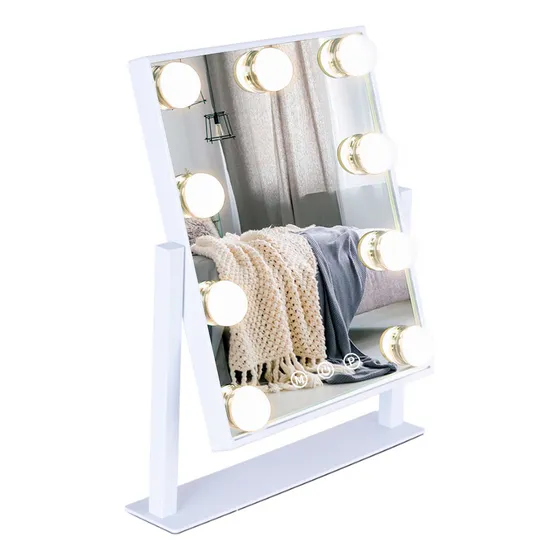 Espejo De Maquillaje Gadnic Luz Led 3 Tonos Táctil Rotación Marco Blanco