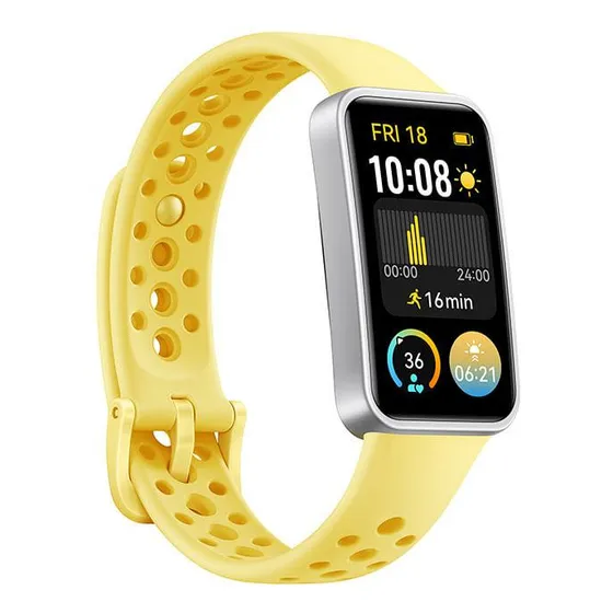 Smartband, Huawei Band 9, Amarelo Bisel Prateado Desenho da pulseira Fluoroelastómero