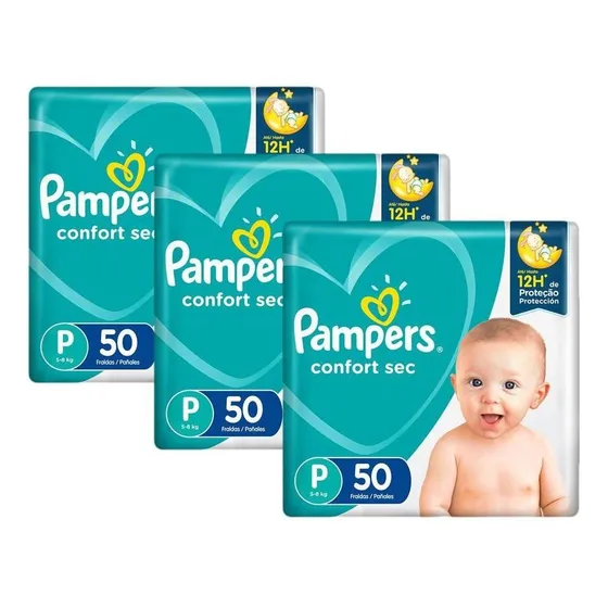 Kit Fralda Pampers Confort Sec  Tamanho P Com  150 Unidades