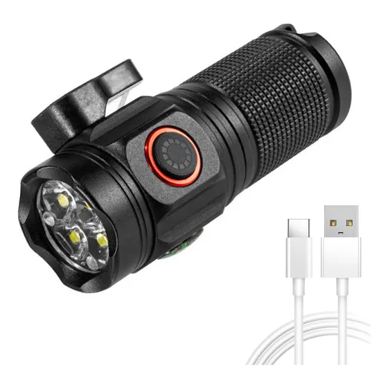Usb Lanterna Tática Mais Função Magnética E De Corte Led Lanterna Tamanho pequeno, alto brilho, bateria de longa duração 200w Preto