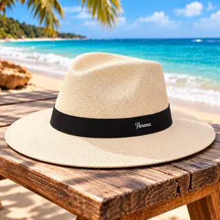 Chapéu Panamá Aba Larga Casual Praia Masculino Feminino Top Bege Un