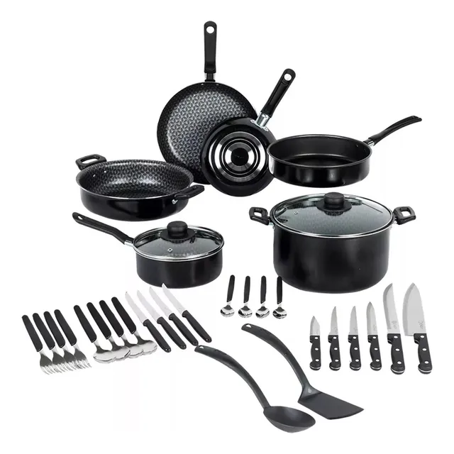 Batería De Cocina 32 Piezas Con Aluminio Antiadherente Negro
