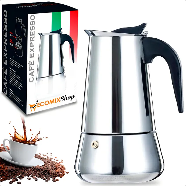 Cafeteira Italiana Moka Expresso Ecomixshop 9 Xícaras Manual Aço Inox 450ml Chaleira De Fogão Prática E Segura Aço Inoxidável