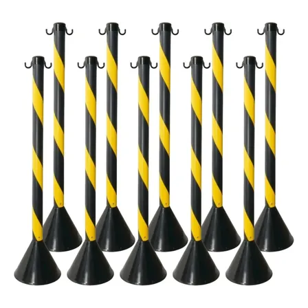 Kit 10 Pedestal Zebrado Organizador Fila 90cm Sinalização Zebrado Amarelo