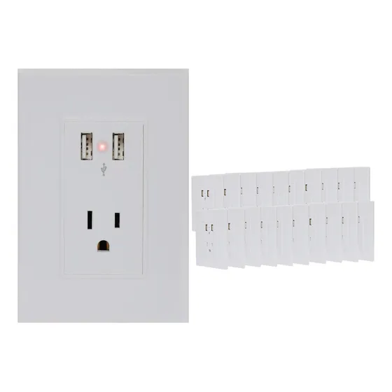 Contacto Electrico Placa Sencillo 2 Cargas Usb Blanco 20 Pz