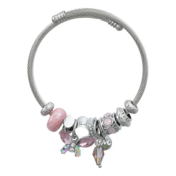 Pulsera Estilo Pandora Mariposa Rosado