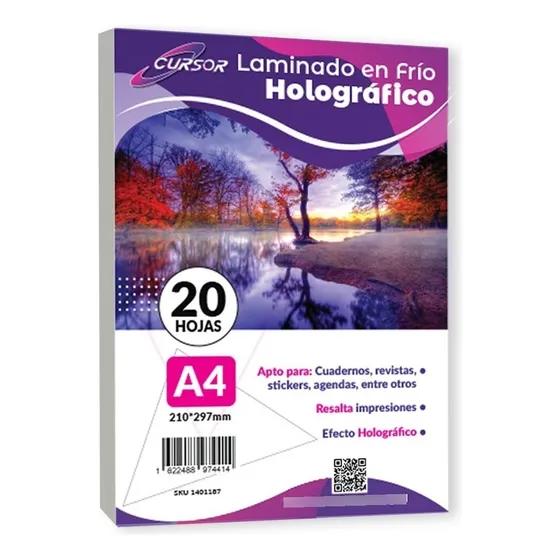 Laminado En Frio Holografico Aurora Tornasol Liso A4 20hojas