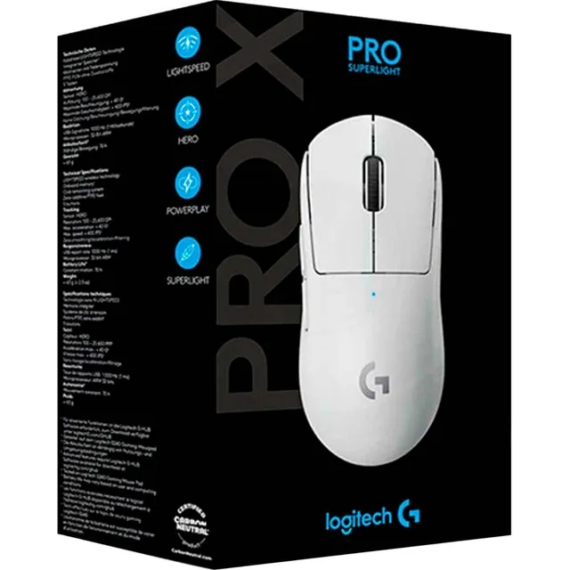 Mouse Pro X Superlight - Sensor Hero - 25k - 63 Gramos Color Blanco