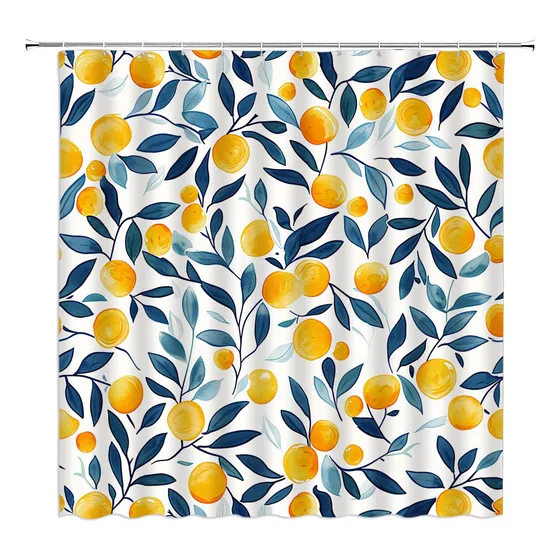 Cortina Ducha Limon Amarillo Hoja Azul Limonera Para Verano