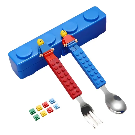 Set Cubiertos Para Niños Cuchara Y Tenedor Tipo Lego