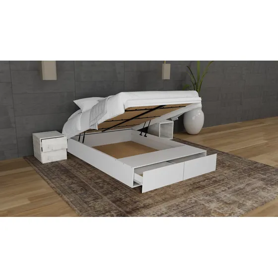 Base De Cama Baul Queen Size Madera Abatible Plegable Amanta