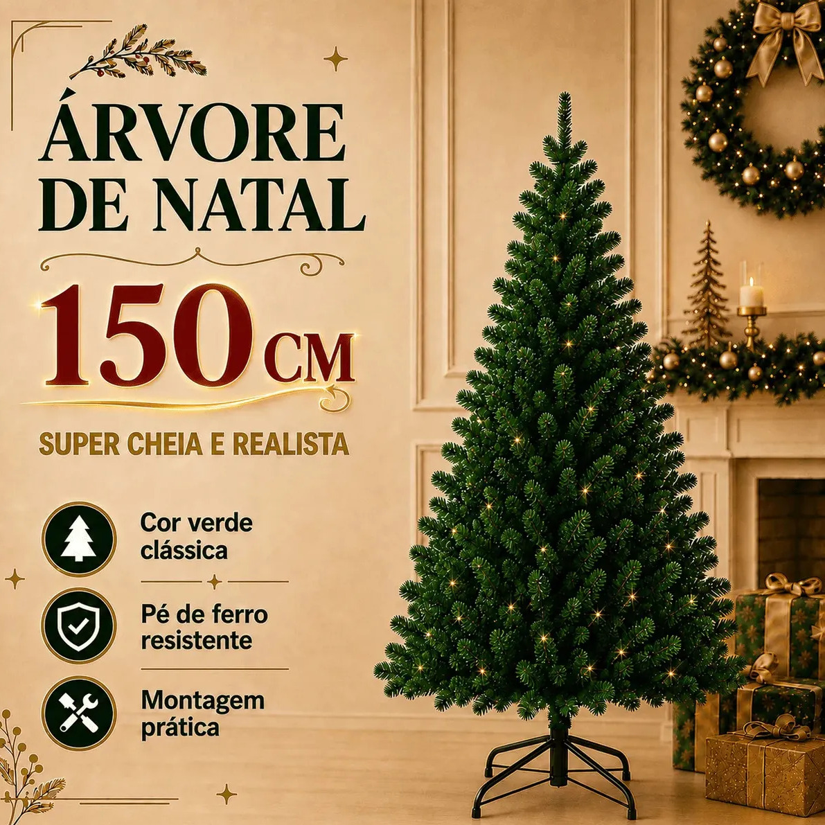 Taira Home Árvore De Natal Alemã Verde 1,50m 560 Galhos Pinheiro