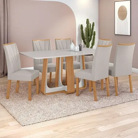 Conjunto Mesa Jantar 170x90cm Vidro com 6 Cadeiras Confort Moderno