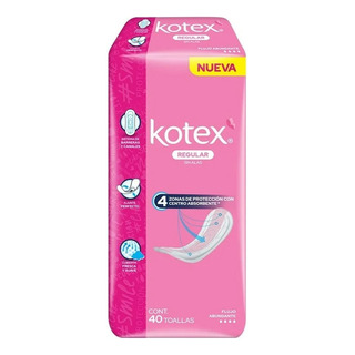 Toallas Femeninas Kotex Regular Sin Alas Flujo Abundante 40 Toallas Femeninas Kotex Regular Sin Alas Flujo Abundante 40