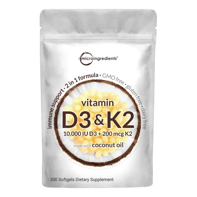 Vitamina D3 + K2 Mk7 10000iu 200 Mcg 300 Capsulas Blandas Us