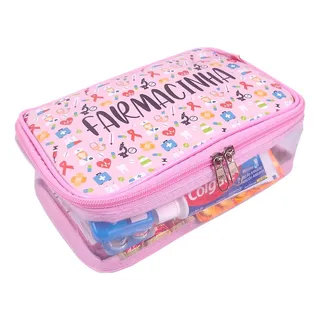 Necessaire Farmacinha Porta Remédio Estojo Rosa Transparente Necessaire Farmacinha Porta Remédio Estojo Rosa Transparente