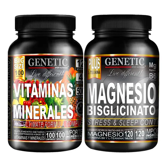 60 Días Magnesio Bisglicinato Teanina Vits Minerales Genetic