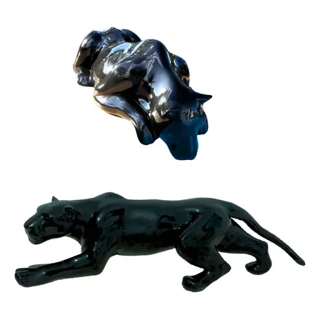 Pantera Negra Em Pé + Pantera Bebendo Água Luxo Decoração Perolizado
