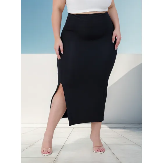 Saia Longa Plus Size Feminina Fenda Modeladora Até G3 Oferta