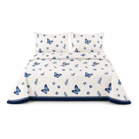 Colcha Cobre Leito Casal/queen Texturato Ss Textil Borboleta Branco Borboleta