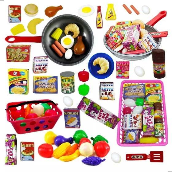 Cesta de Frutas e Legume Infantil Piquenique Cestinha com 44 Pçs Pica Pau