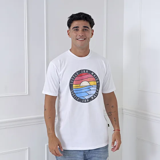 Remera Hombre Ocaso Blanca Little Jahmaica 100% Algodón