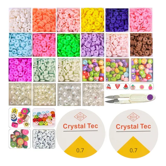 Kit Completo Armado De Pulseras Bijouterie + 2 Hilos Tanza + Letras + Perlas + Frutas + Corazones + 16 Colores Planas de Heishi + Caritas + Tijera de Precisión Collares Bricolaje Joyas 2800 Piezas